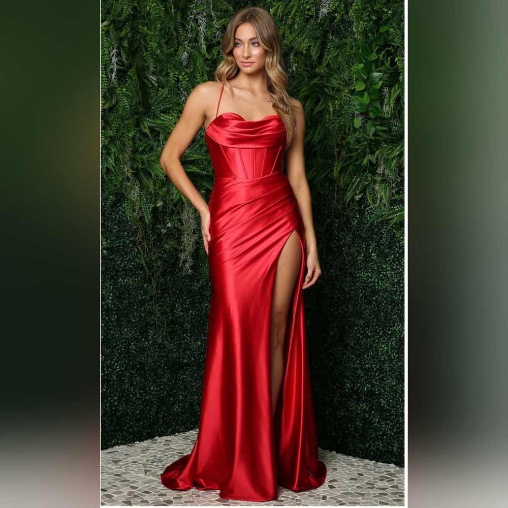 NWT! Long Silk Corset Formal Dress Red